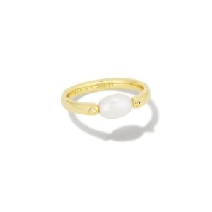 Leighton 14k Gold-Plated Brass Pearl Band Ring in White Pearl, Fashion Jewelry for Women, Size 6
