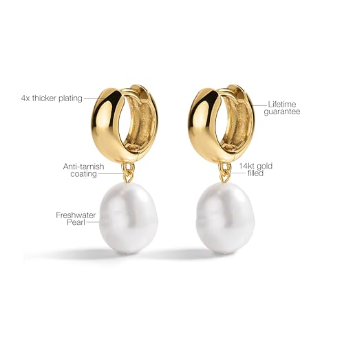 San Tropez Huggie Hoop Earrings - 14kt Gold Plated Pearl Earrings, Lightweight Earrings for Women, All Occasions - Image 4