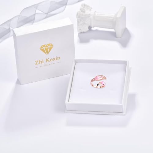 Flamingo Ring for Women 925 Sterling Sliver Animal Rose Gold Ring Cubic Zirconia Adjustable Rings Jewelry Pink Flamingo Gifts - Image 8