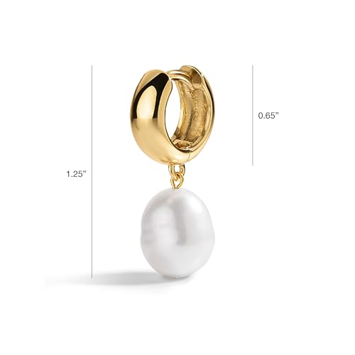 San Tropez Huggie Hoop Earrings - 14kt Gold Plated Pearl Earrings, Lightweight Earrings for Women, All Occasions - Image 6