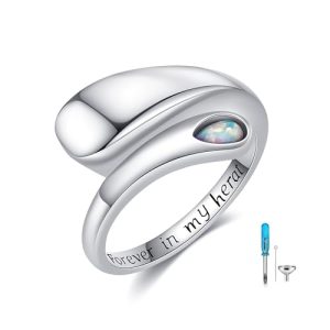 Urn Ring for Ashes Sterling Silver Opal Ash Ring Memorial Cremation Jewelry Bereavement Keepsakes Gift for Loss of a Loved One Size 8