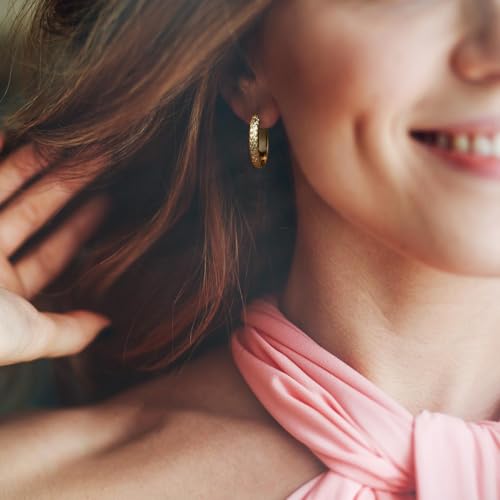 14K Gold Hoop Earrings for Women Gold Earrings for Women Trendy 14 Karat Gold Hoop Earring for Women Hoops Unique Pattern Womens Hoops Earring 25mm - Image 4