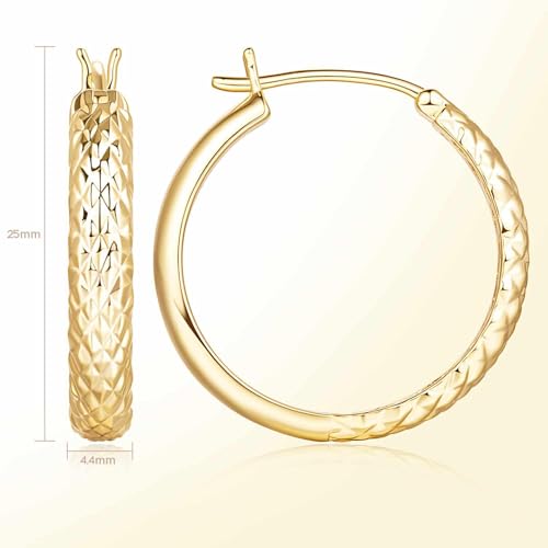 14K Gold Hoop Earrings for Women Gold Earrings for Women Trendy 14 Karat Gold Hoop Earring for Women Hoops Unique Pattern Womens Hoops Earring 25mm - Image 6