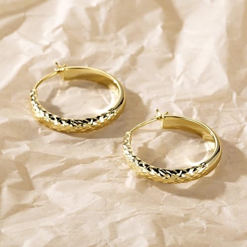 14K Gold Hoop Earrings for Women Gold Earrings for Women Trendy 14 Karat Gold Hoop Earring for Women Hoops Unique Pattern Womens Hoops Earring 25mm - Image 7
