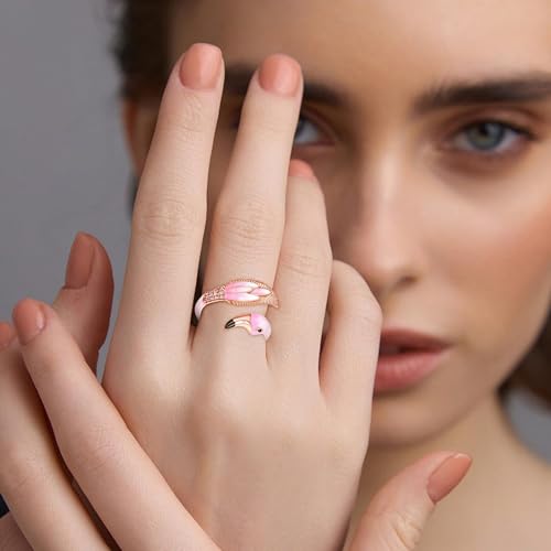 Flamingo Ring for Women 925 Sterling Sliver Animal Rose Gold Ring Cubic Zirconia Adjustable Rings Jewelry Pink Flamingo Gifts - Image 5