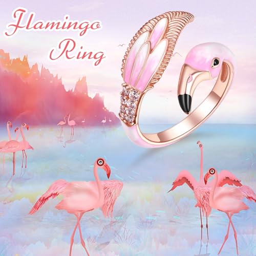 Flamingo Ring for Women 925 Sterling Sliver Animal Rose Gold Ring Cubic Zirconia Adjustable Rings Jewelry Pink Flamingo Gifts - Image 3