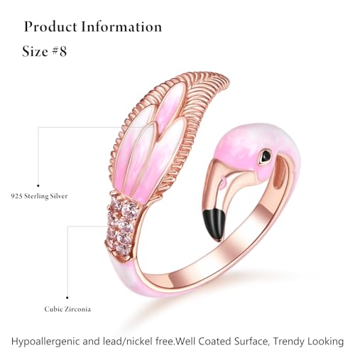 Flamingo Ring for Women 925 Sterling Sliver Animal Rose Gold Ring Cubic Zirconia Adjustable Rings Jewelry Pink Flamingo Gifts - Image 7
