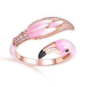 Flamingo Ring for Women 925 Sterling Sliver Animal Rose Gold Ring Cubic Zirconia Adjustable Rings Jewelry Pink Flamingo Gifts