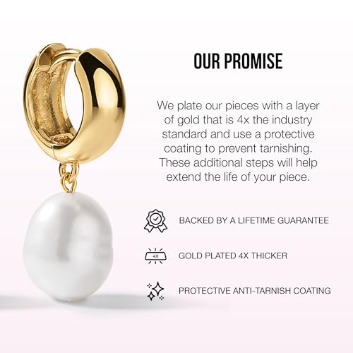 San Tropez Huggie Hoop Earrings - 14kt Gold Plated Pearl Earrings, Lightweight Earrings for Women, All Occasions - Image 8