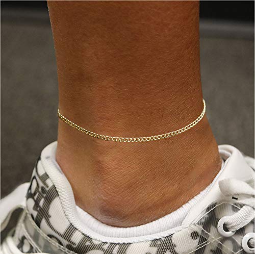 14K Gold Anklets for Women - 10 Inch Flat Mariner, Box Chain & Figaro Designs - Dainty Summer Beach Gold Jewelry - Image 3