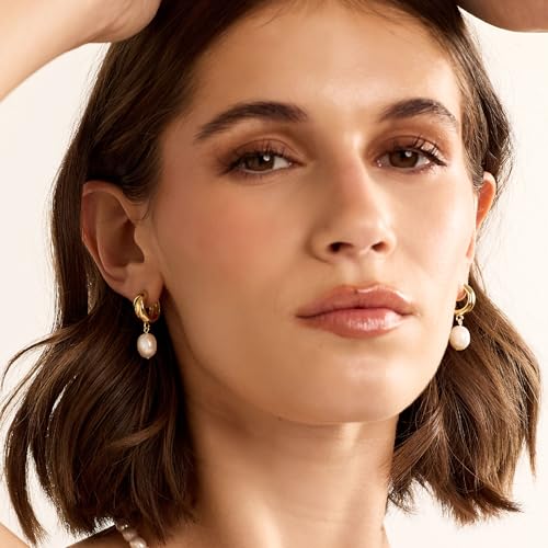 San Tropez Huggie Hoop Earrings - 14kt Gold Plated Pearl Earrings, Lightweight Earrings for Women, All Occasions - Image 5