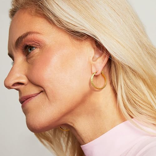 14K Gold Hoop Earrings for Women Gold Earrings for Women Trendy 14 Karat Gold Hoop Earring for Women Hoops Unique Pattern Womens Hoops Earring 25mm - Image 5